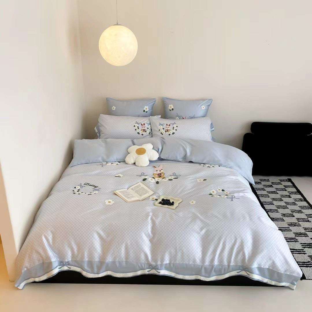 数码印花天丝棉刺绣秋冬四件套裸睡四季可爱女孩床上用品被套床单