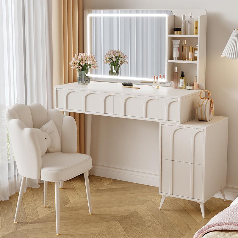 奶油风梳妆台卧室简约现代化妆台小型床头柜化妆桌收纳柜一体