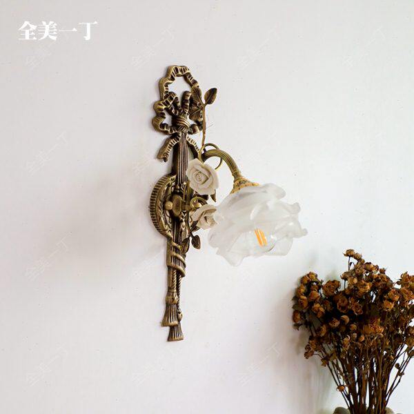 田园丁床头过道壁灯全铜美法式复古壁灯古典全玄关花朵一欧式走廊