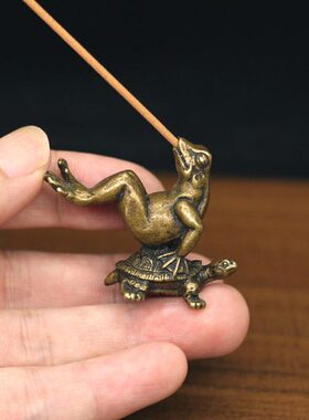 迷你实心青蛙小线香古玩铜器创意香插香座纯铜仿古小动物摆件乌龟