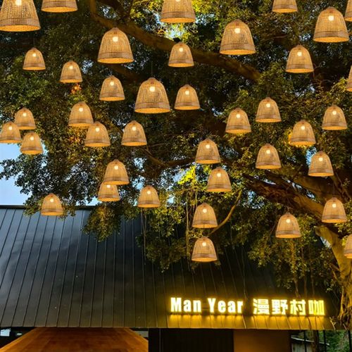 户外防水竹编f灯笼庭院花园公园民宿露台小院露营餐厅室外防水吊