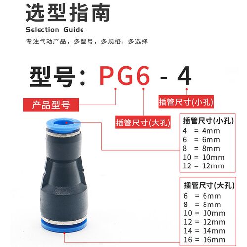 直通变径接头气管快插PG6-4/8-6/10-8/12-10/8-4/10-6/12-8/16-12