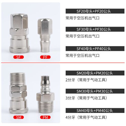 C式金属快速接母头SP/SF/SH/SM快插手动锁公头PP20/PH30/PM40/PF