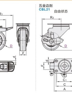 CBL11/CBK21/CDK02脚轮CDL01-d75/d100/d125/d40/d50/d63-P/U/N