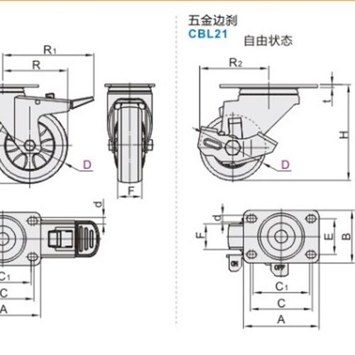 CBL11/CBK21/CDK02脚轮CDL01-d75/d100/d125/d40/d50/d63-P/U/N