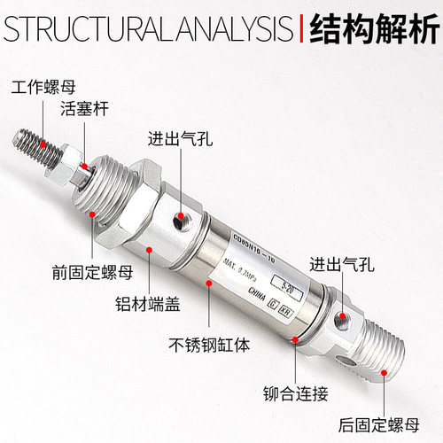 不锈钢迷你气缸CD85N10/12/16/20/25-25/50/75/100/125/150/175-B