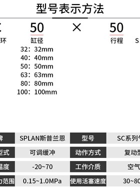 气动SC小型标准气缸32/40/50/63/80/100-25X50X75X100X150X200