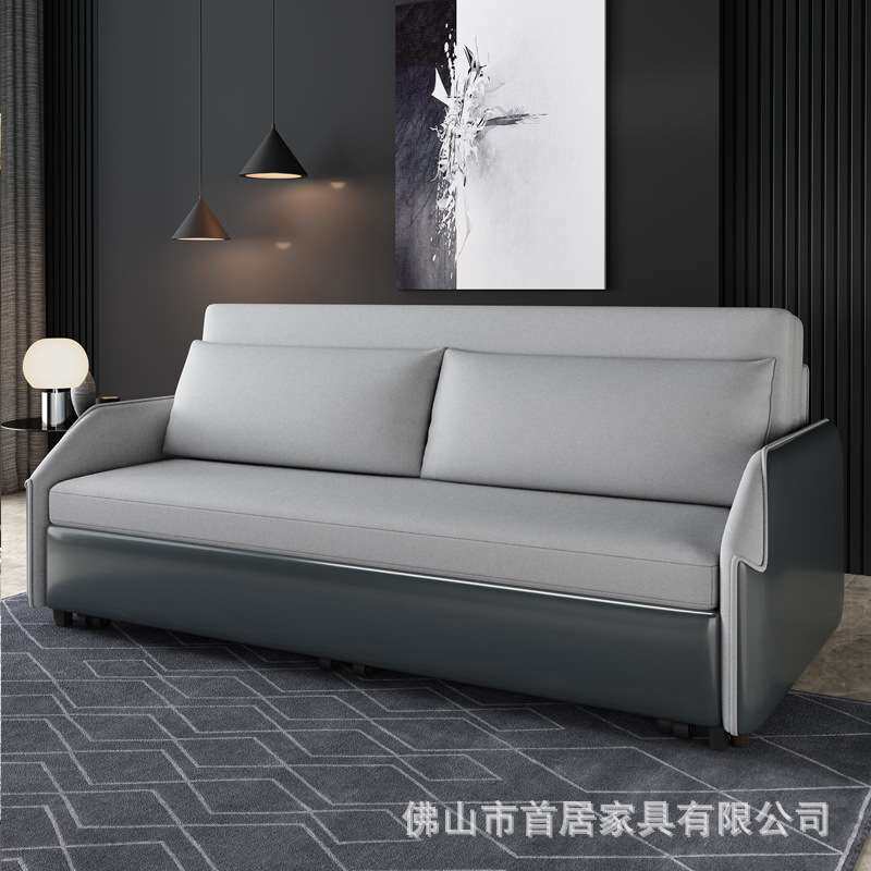 30款皮布结合可折叠沙发床简约实木多功能坐卧两用储物小户型双人