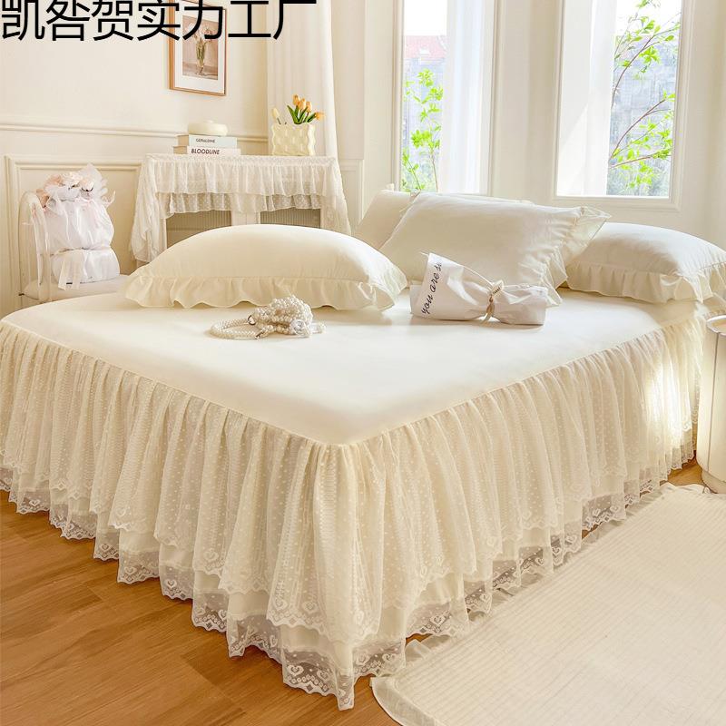 2025新款法式磨毛蕾丝床裙单件床罩款床单带裙边床盖四季通用