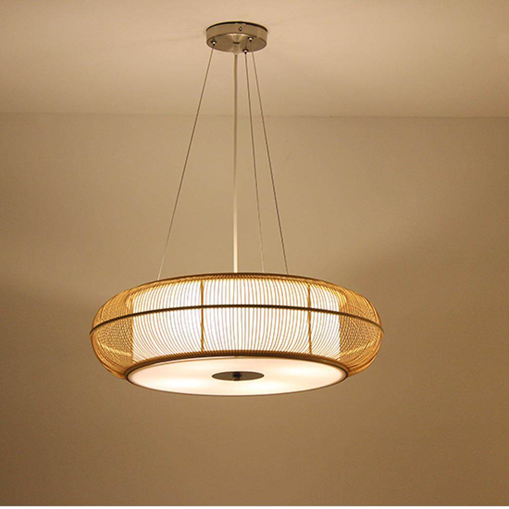 中式竹编吊灯 简约民宿酒店大堂圆形竹艺吊灯 现代客厅书房竹灯笼