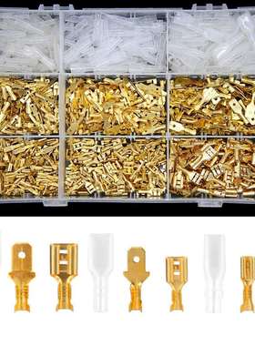 900pcs冷压接线金色对接端子盒装2.8/4.8/6.3插簧插片+压接钳1PC