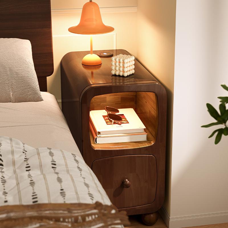木床头柜小型极窄带灯床边柜超窄30公分20cm床边窄夹缝柜置物架