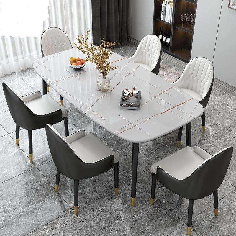 岩板餐桌组合现代简约家用饭桌子亮光餐桌椅长方形小户型餐厅轻奢