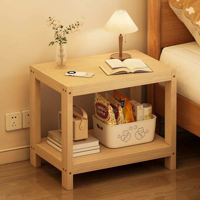 实木置物架落地式无缝排骨架整板小桌子简约床头收纳木架子