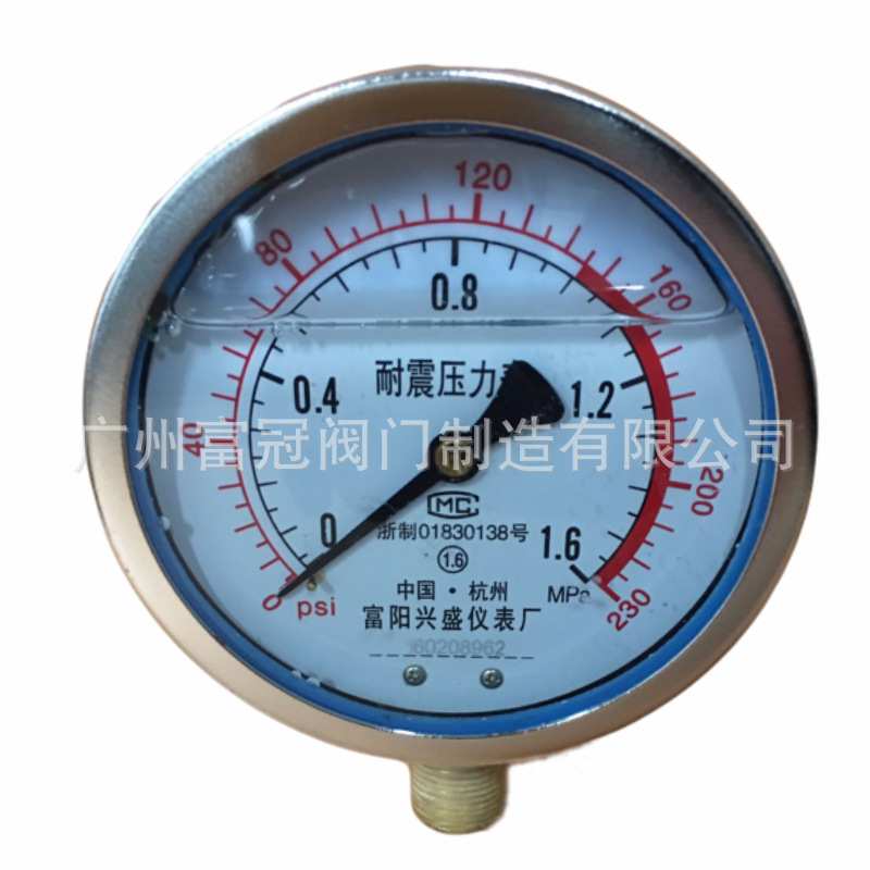 富阳兴盛耐震压力表YN100防震水压油压气压液压1.6/2.5/25/40mpa