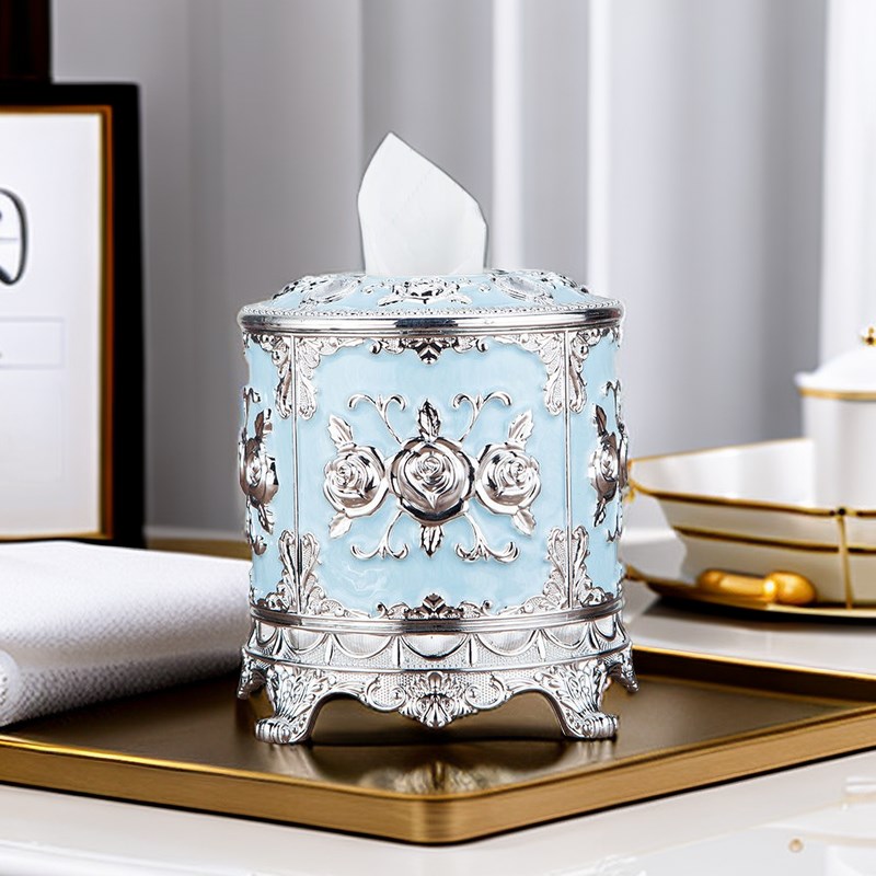 欧式高级感抽纸盒时尚茶几卷纸盒客厅圆桶餐巾盒纸V巾筒圆形纸巾