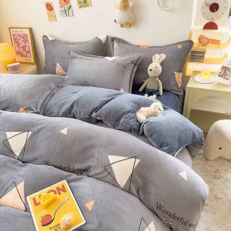 加厚牛奶绒四件套2023s新款珊瑚绒被套床单床笠三件套床上用品被