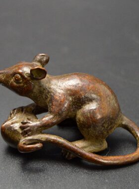 生铜古玩小号老鼠肖鼠迷你工艺品仿古摆设茶宠黄铜实习摆件器黄铜