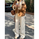 糯米裤女羊羔绒垂坠感软糯加绒加厚秋冬韩系慵懒松弛感阔腿裤TB