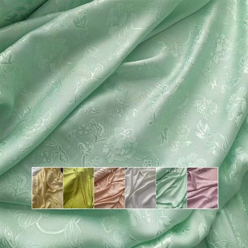 提花罗提花真丝面料镂空缠枝牡丹真丝布料宽幅桑V蚕丝中国风鹅黄