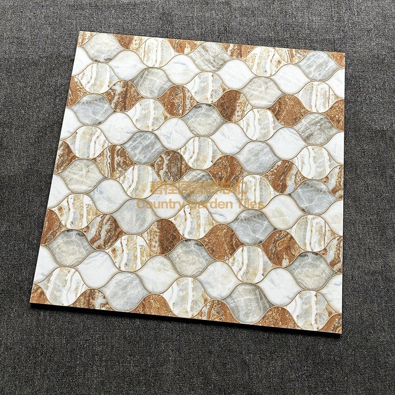 富力园样板房客厅阳台800X80z0Mm金色地砖黑色拼花地砖穿过地砖