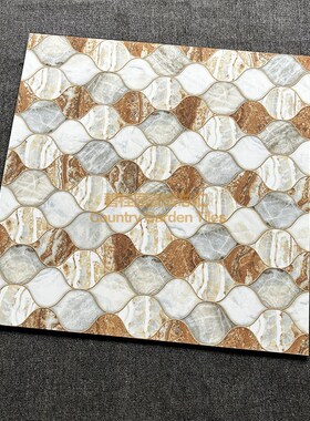 富力园样板房客厅阳台800X80z0Mm金色地砖黑色拼花地砖穿过地砖