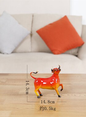 纯铜牛摆件红福牛气冲天t大理石客厅玄关办公室招财装饰品鸿运礼