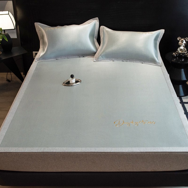 夏季凉感可水洗冰藤席三件套字母刺绣折叠L式床席床笠款空调软席