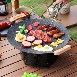 火烤盘板明户外铸铁火碳拓村烧烤家用燃气灶烤盘露营麦饭石便携