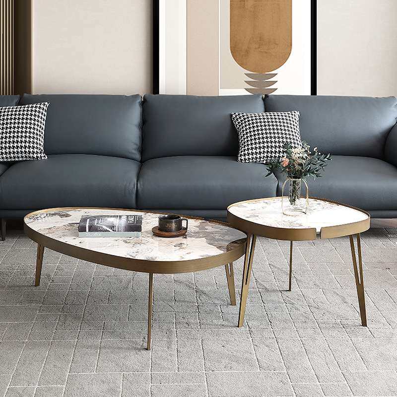 意式极简岩板茶几现代简约轻奢小户型客厅椭圆形大小茶几组合家用