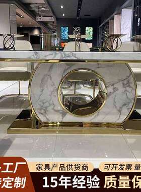 AN08豪华圆形硬币镀金餐桌套装10座大理石桌椅套装现代简约风餐桌