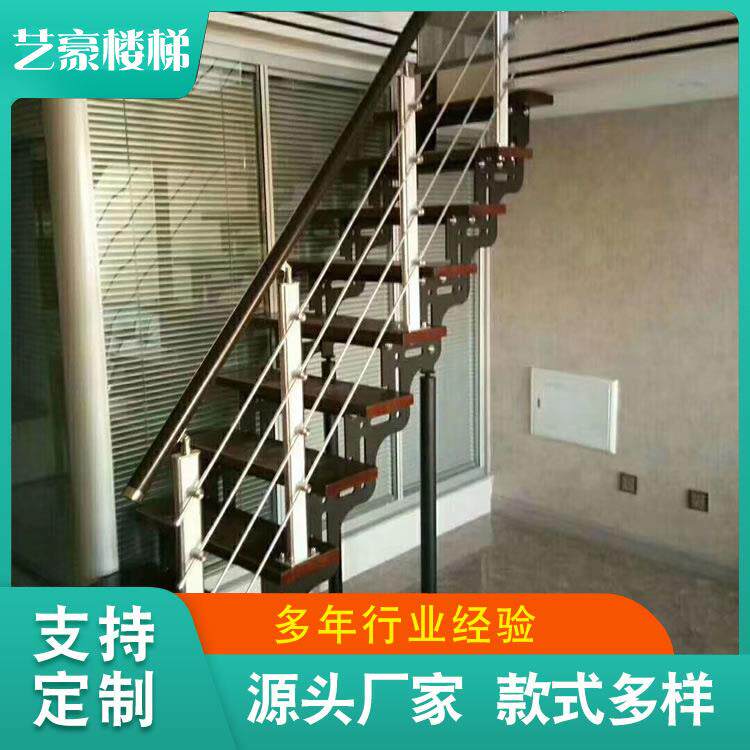 别墅商厦欧式混搭双梁夹玻璃楼梯大型重型L型楼梯大理石踏步