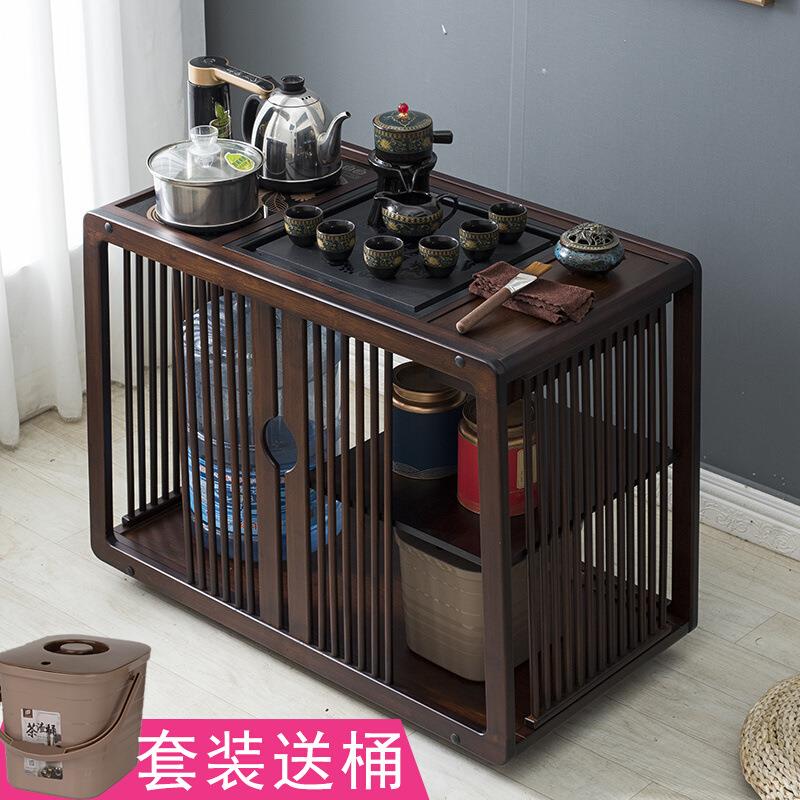 移动茶桌家用小茶台侧边柜茶车实木阳台泡茶几烧水壶一体煮茶水柜