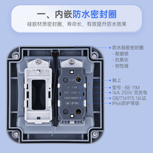 ip66明装户外防水开关盒按钮室内外工业电源防雨单开双控墙壁面板