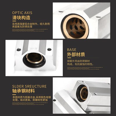 SCS加长铜套滑块石墨箱式直线轴承座衬套10 12 16 20 25 30 40LUU