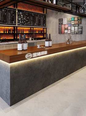 复古简约水泥灰色收银台酒吧咖啡餐饮店前台接待台工业风吧台桌