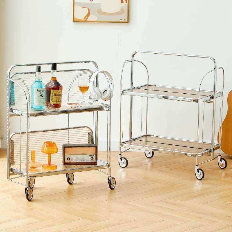 中古玻璃小推车客厅沙发边几网红可移动折叠餐车不锈钢置物架