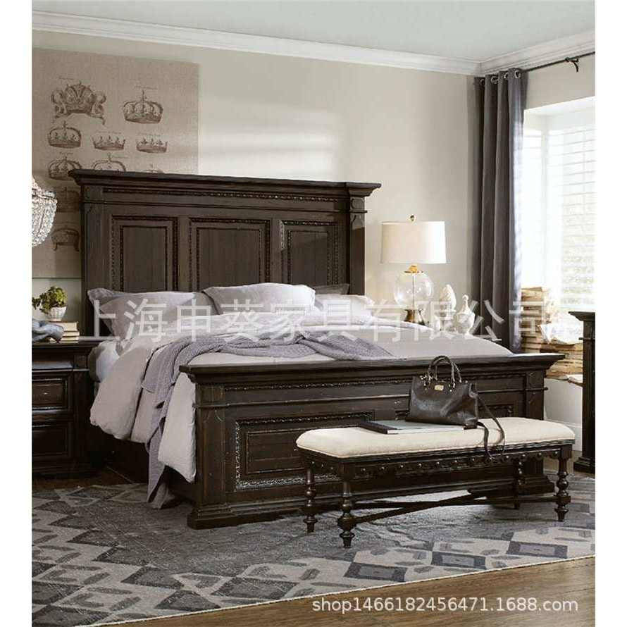 美式实木轻奢单双人床储物收纳床头柜卧室家具组合酒店别墅样板房