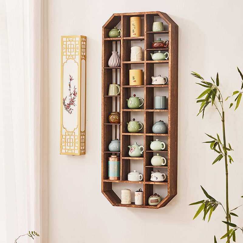 博古架实木中式壁挂式墙上多层新款隔断展示茶室置物架现代多宝阁