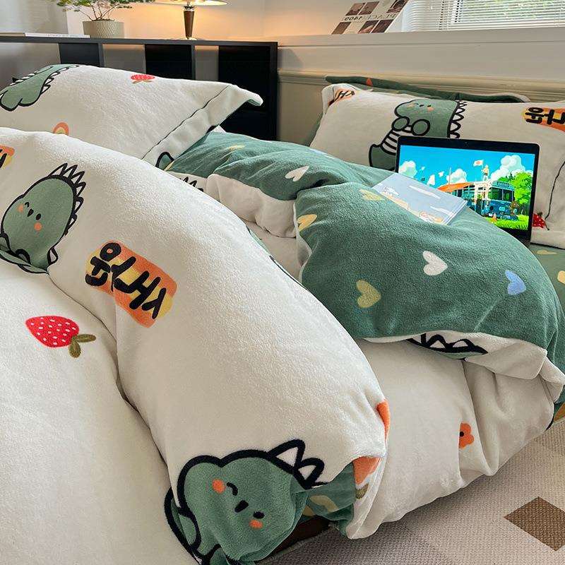 加绒四件套牛奶珊瑚绒法兰绒被套床上冬季加厚水晶双面法莱绒床单