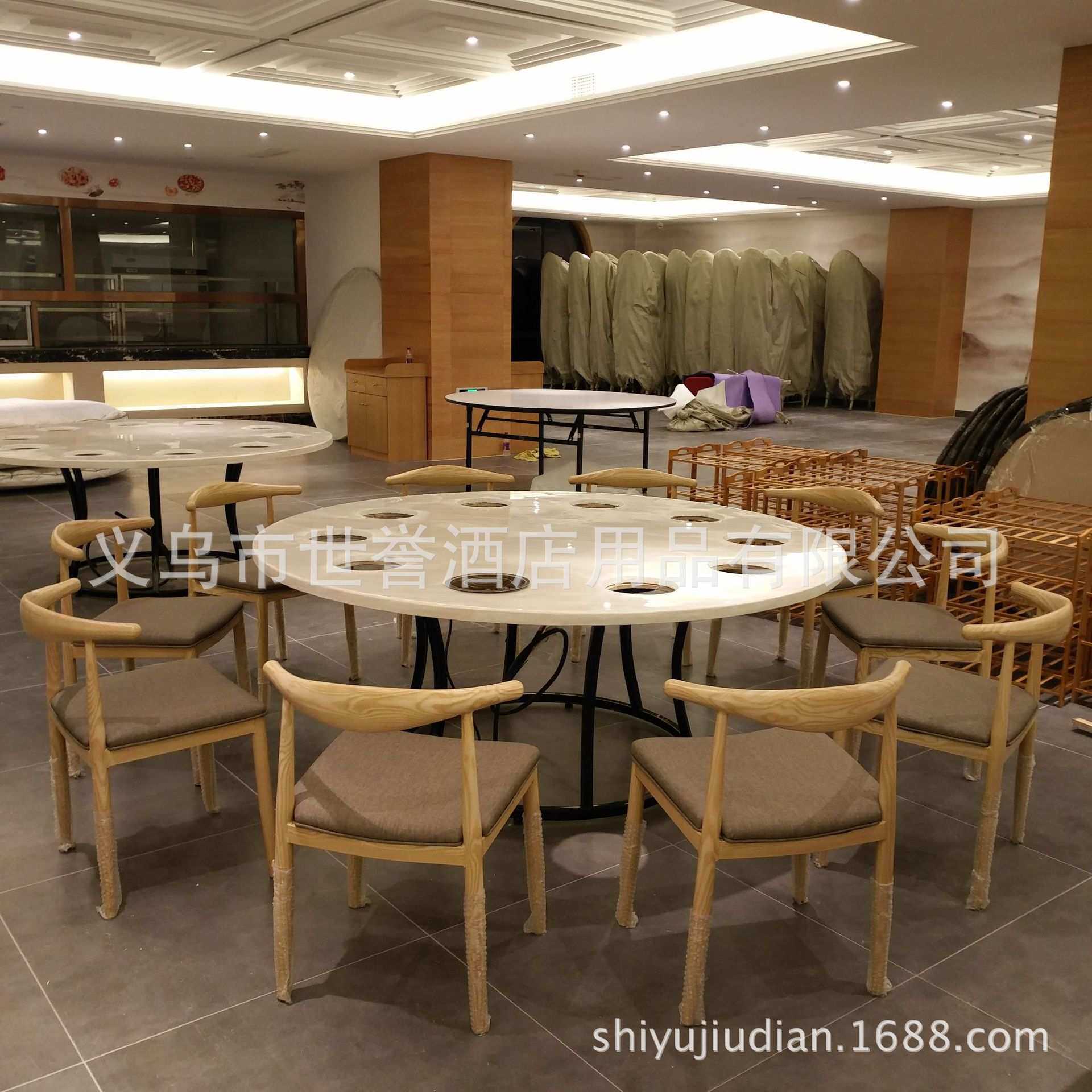 宁波台州火锅店人造大理石餐桌骨头煲火锅桌椅下沉式电池炉火锅桌