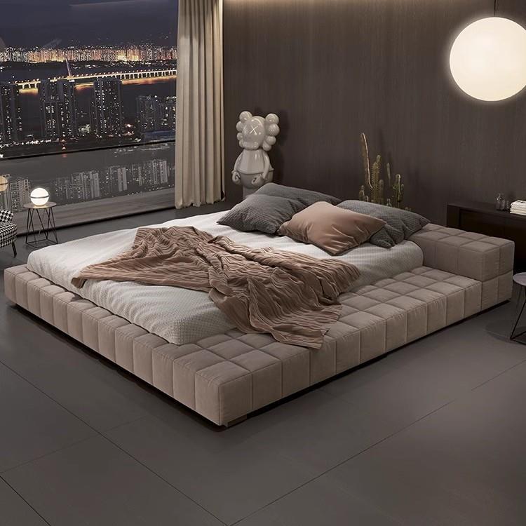 baxter床豆腐块床意式极简实木主卧别墅大床磨砂布双人床布艺床