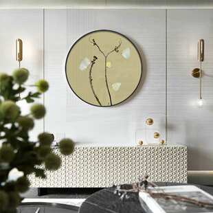 梦蝶新中式植物花卉装饰画软装入户玄关圆形挂画蝴蝶客厅过道壁画