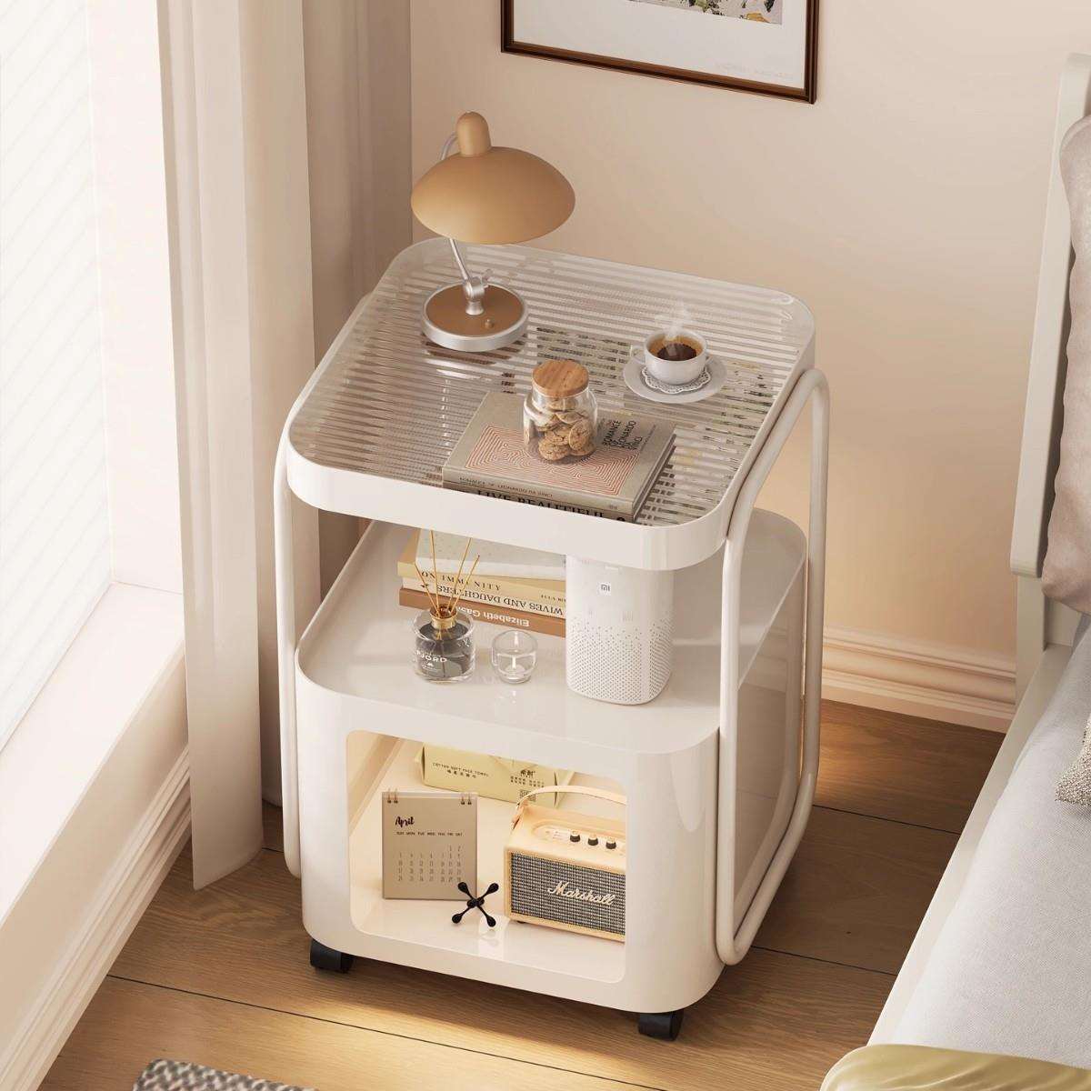 奶油风铁艺床头柜家用卧室小型床边置物架客厅可移动沙发边几角几