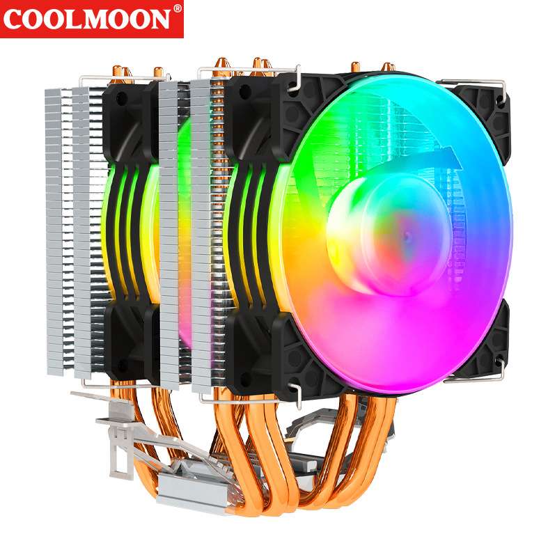 COOLMOON酷月六铜管双风扇CPU散热器 台式电脑热管散热器风扇静音