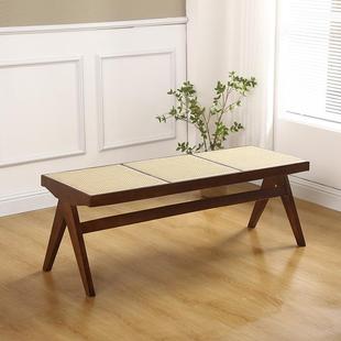 XZC638藤编北欧长凳条凳昌迪加尔民宿客厅家用餐厅卧室实木中古床