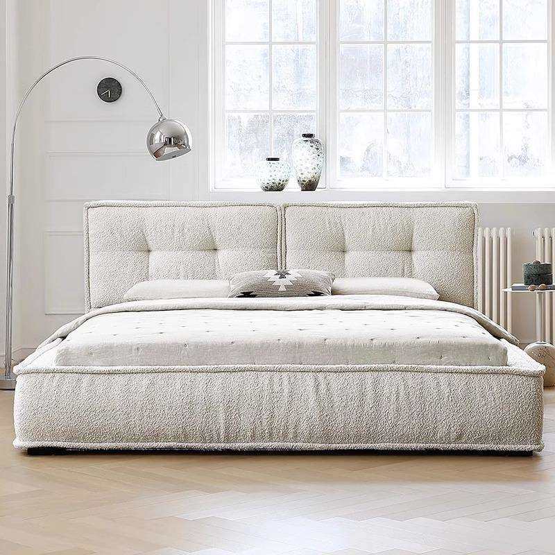 法式奶油风豆腐块主卧床现代简约小户型高端大气双人布艺1米8婚床