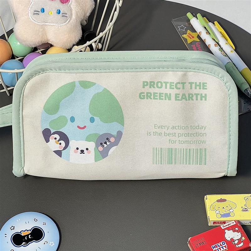 粉色萨摩耶牛津布笔袋铅笔盒双层拉炼 链 大容量文具盒拉炼S