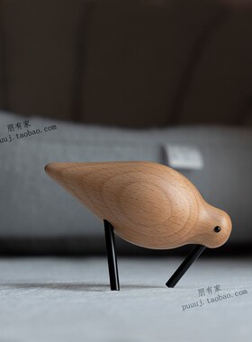 滨鸟 木质e摆件书柜书房新中式展示柜橱窗饰品家居工艺品北欧水鸟