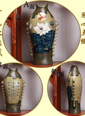 中式创意客厅家居玄关博古架饰品酒柜陶瓷摆设陶艺摆X件手工工艺